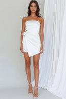Elegant Sheath Strapless Waist Tie hollow-out Backless White Chic Mini Dress Hot Sale Homecoming Dress