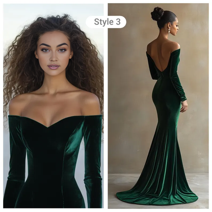 Evening Dress Velvet Off-Shoulder Custom Tailored Dress Long Sleeve Backless Elegant Formal Wear Dresses