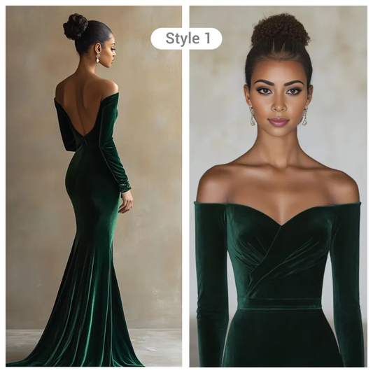 Evening Dress Velvet Off-Shoulder Custom Tailored Dress Long Sleeve Backless Elegant Formal Wear Dresses