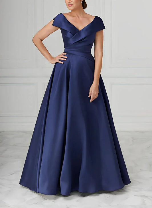 Mother Of The Bride Dresses A-Line Princess V-Neck Satin Elegant Dresses