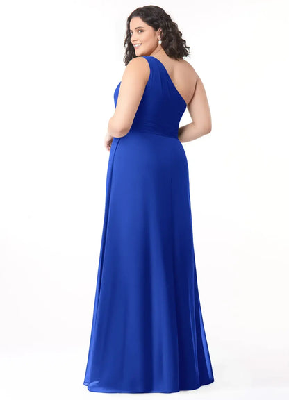 Wedding Guests Dresses Royal Blue A-Line One Shoulder Pleated Sleeveless Floor-Length Elegant Plus Size Formal Dress Discount Hot Sale Prom Dress