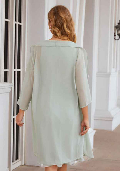 Classic Wedding Guest Dresses Mint Green Chiffon A-line Scoop Neck Pleated With 3/4 Long Sleeve Jacket Two-Piece Knee-Length Bargain Mother of the Bride Dress