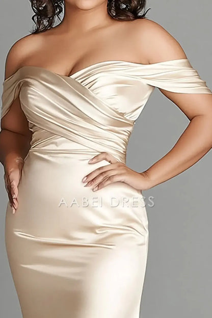 AABEI DRESS Mother Of The Bride Dress Satin Sheath Pleated Exquisite Plus Size Long Formal Wear Dresse