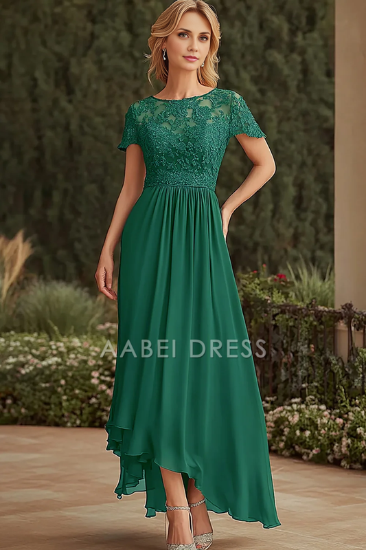 AABEI DRESS Mother Of The Bride Dress A Line Scoop Lace Appliques Ruched Retro Long Formal Wear Dresse
