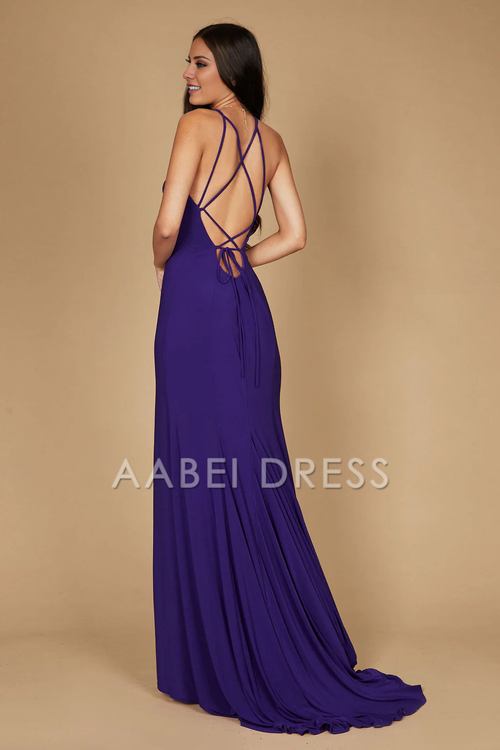 AABEI DRESS Hot Sale Prom Dress Elegant Sheath Lace up Backless Side Fork Fashion Long Evening Dress