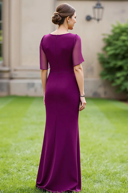 Wedding Guest Dress Grape Mermaid Boat Neck 1/2 Sleeve 3D Floral Elegant Hot Sale Long Mother of the Bride Dress