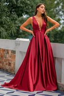 AABEI DRESS Hot Sale Prom Dress Charming Deep V Neck Backless Sexy Sweep Train Formal Dress