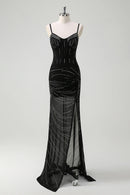 Sparkly Black Sequin Mermaid Spaghetti Straps V Neck Backless with Slit Gorgeous Long Formal Dress Hot Sale Evening Dresses