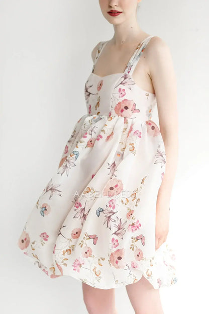 AABEI DRESS Party Dress A-line Spaghetti Strap Off Shoulder Removable Bow Short Flower Prom Dress