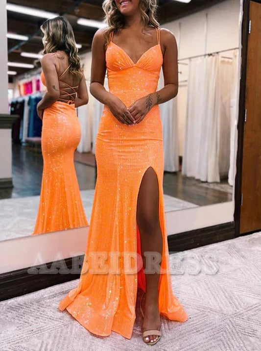 Evening Dress Sparkly Sequins Mermaid Cultivate oneself Long Prom Dress Side Fork Backless Sexy Charming Formal Women's Dresses