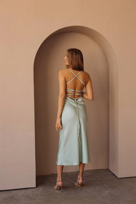 Evening Dress Slip Midi Dress Lace up Backless off Shoulder Elegant special Dress Formal Wear Dresses