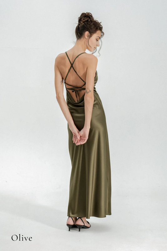 Evening Dress Cowl Neck Tie Back Adjustable Straps Open Back Floor Length Sexy Personality Formal Wear Dresses