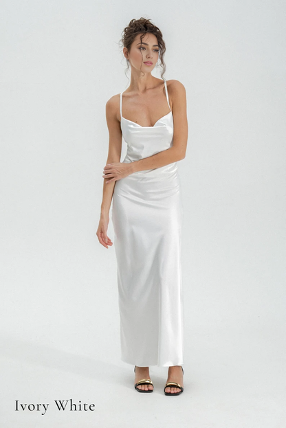 Evening Dress Cowl Neck Tie Back Adjustable Straps Open Back Floor Length Sexy Personality Formal Wear Dresses