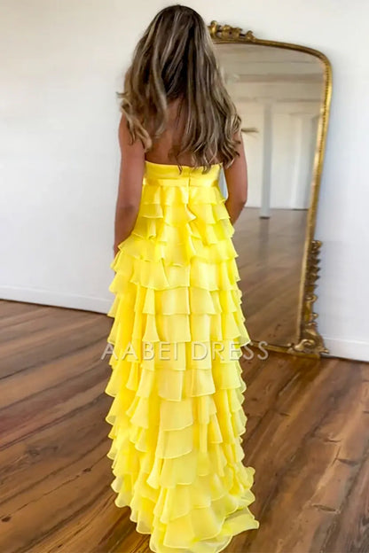 AABEI DRESS Hot Sale Prom Dress Lovely A-Line Strapless Zipper Back Long Ruched Tiered Exquisite Formal Dress