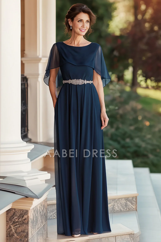 AABEI DRESS Mother Of The Bride Dress Scoop Beadwork Chiffon Ruched Elegant Long Formal Wear Dresse
