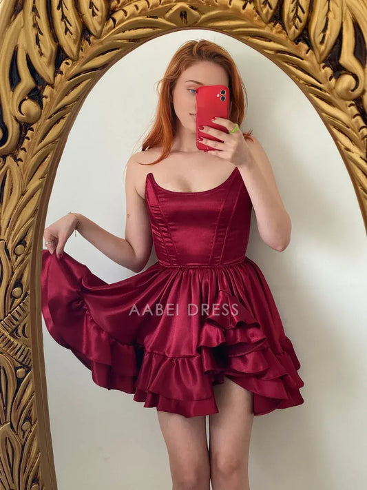 AABEI DRESS Party Dress Off Shoulder Corset Dress Ruffles Ruched Backless Short Homecoming Dress