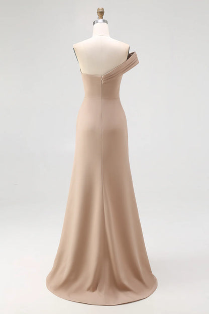 Exquisite Light Khaki Sheath One Shoulder Sweetheart Neckline Pleated Fashion Long Wedding Guest Dress For Women Hot Sale Mother of the Bride Dress