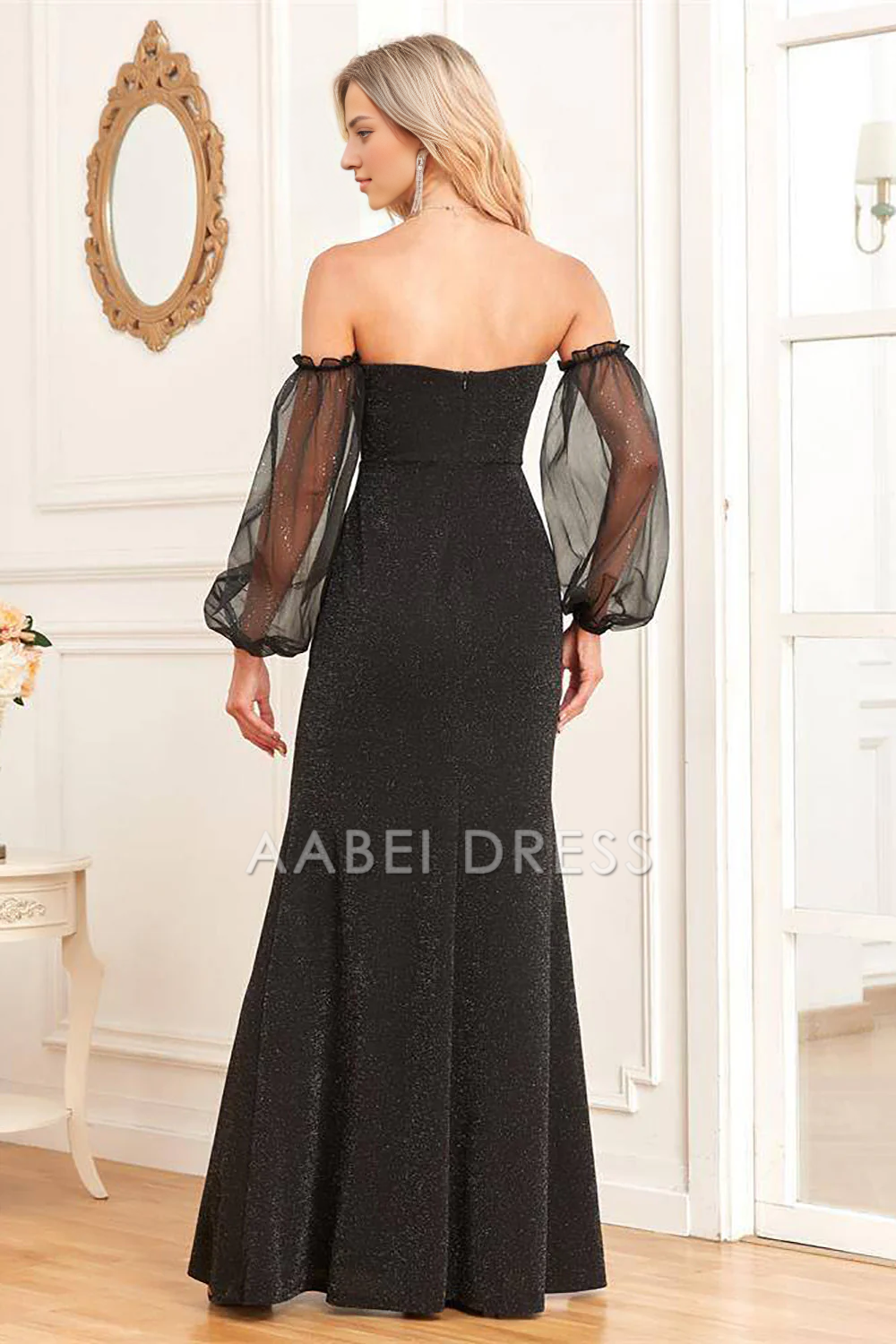 AABEI DRESS Hot Sale Prom Dress Fashion Sheath Removable Sleeves Off Shoulder Sparkly Long Party Dress