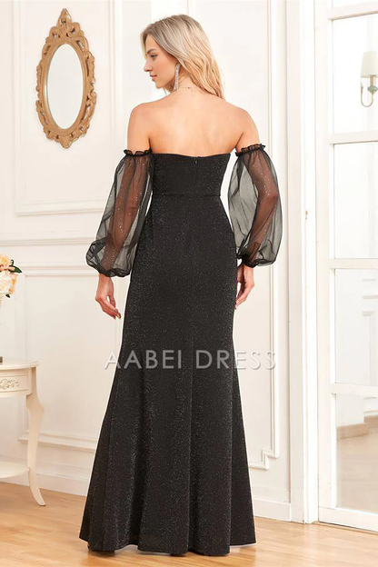 AABEI DRESS Hot Sale Prom Dress Fashion Sheath Removable Sleeves Off Shoulder Sparkly Long Party Dress