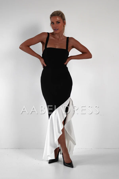 AABEI DRESS Prom Dress Mermaid Square Neckline Adjustable Straps Side Fork Ruched Charming Dress