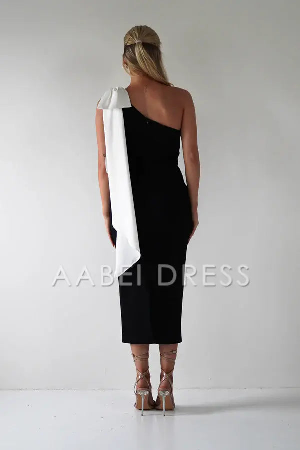 AABEI DRESS Prom Dress Mermaid One Shoulder White Bow Bodycon Midi Elegant Dress