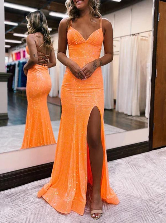 Evening Dress Sparkly Sequins Mermaid Cultivate oneself Long Prom Dress Side Fork Backless Sexy Charming Formal Women's Dresses