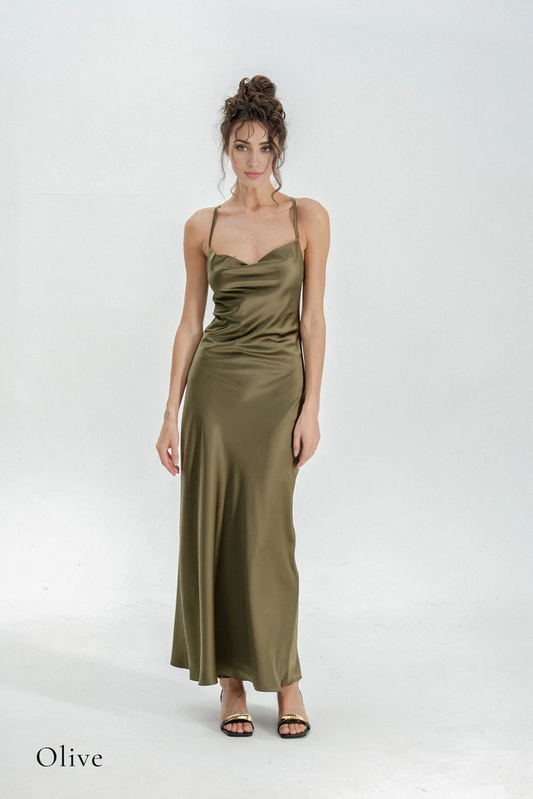 Evening Dress Cowl Neck Tie Back Adjustable Straps Open Back Floor Length Sexy Personality Formal Wear Dresses
