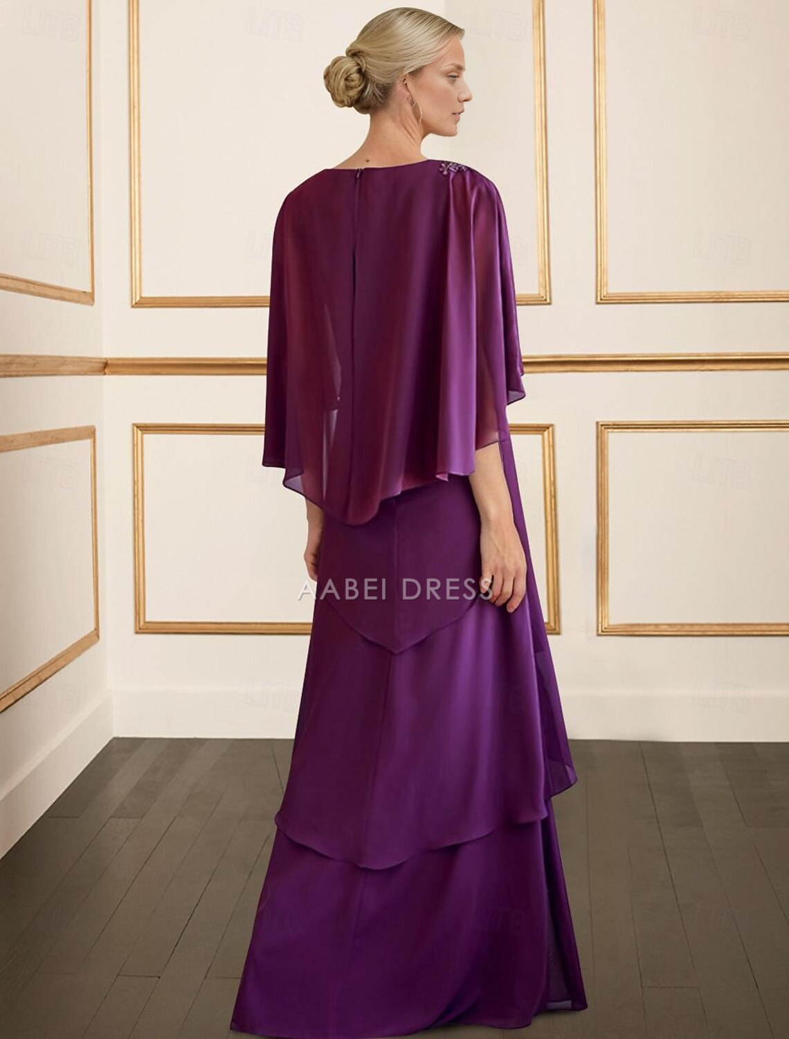 AABEI DRESS Wedding Guest Dress Elegant Sheath Cowl Neck 3/4 Length Sleeve Floor Length Tier Solid Color Fashion Mother of the Bride Dress