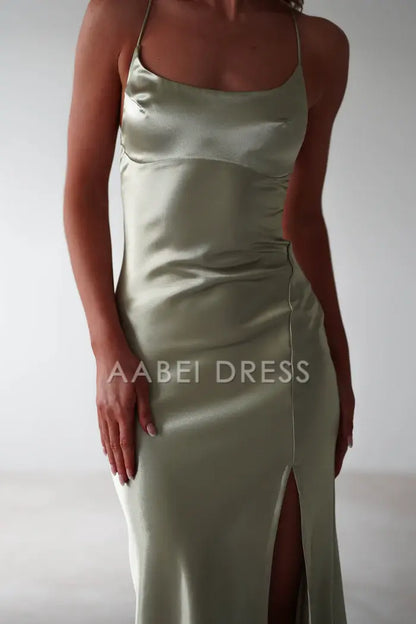 AABEI DRESS Prom Dress Figure Slimming Slip Dress Straight Neckline Low Back Adjustable Tie Straps Elegant Simple Dress