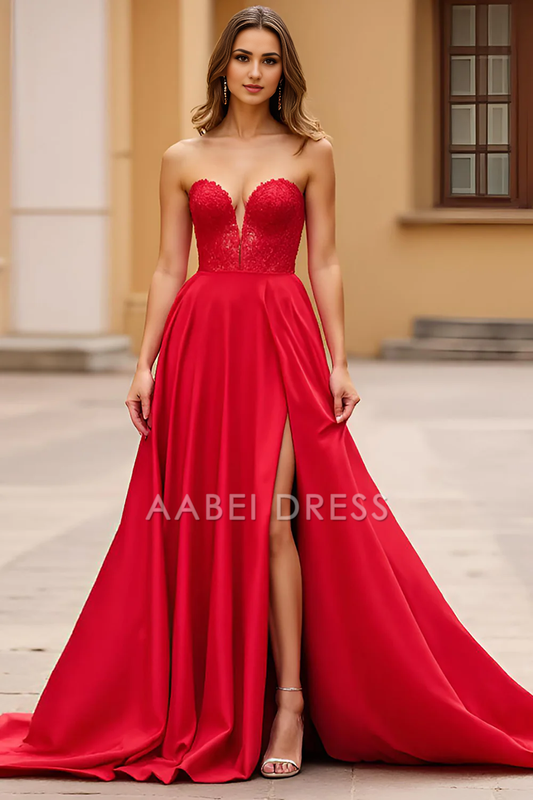 AABEI DRESS Hot Sale Prom Dress Elegant A Line Strapless Sweetheart Backless With Slit Long Formal Dress