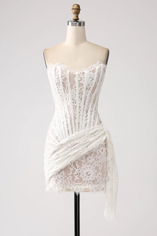 AABEI DRESS Hot Sale Homecoming Dress Classy Strapless Lace Lace-Up Back Short Graduation Dress