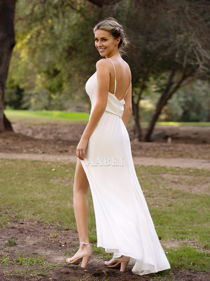 Evening Dress Spaghetti Straps Slip Bridesmaid Dress Open Back Side Fork Elegant Simple Formal Women's Dresses
