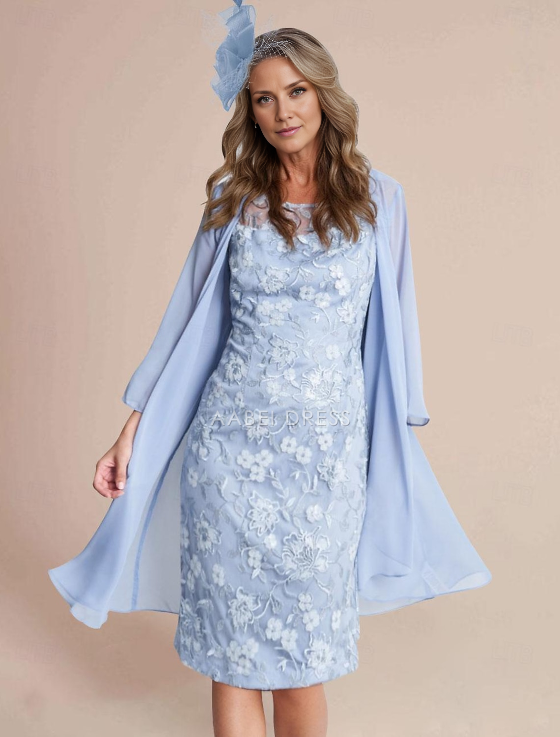 AABEI DRESS Wedding Guest Dress Elegant Sheath Jewel Neck 3/4 Length Sleeve Knee Length Lace Wrap Included Jacket Dresses Lace Two Piece Exquisite Mother of the Bride Dress