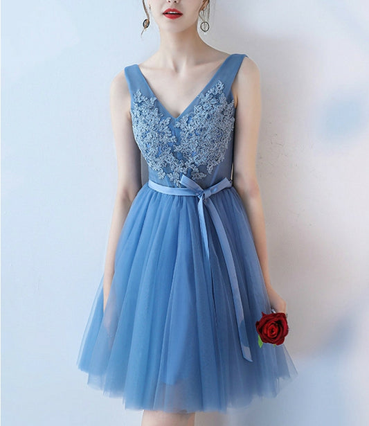 AABEI DRESS New Homecoming Dress Elegant A-Line V-Neck Sleeveless Tulle Lace Appliques Short Prom Dresse