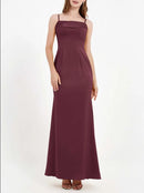 AABEI DRESS Sheath Bodycon Square Neckline Spaghetti Straps Long Crepe Gown Elegant Simple Evening Dress