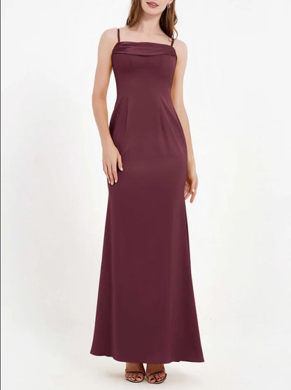AABEI DRESS Sheath Bodycon Square Neckline Spaghetti Straps Long Crepe Gown Elegant Simple Evening Dress