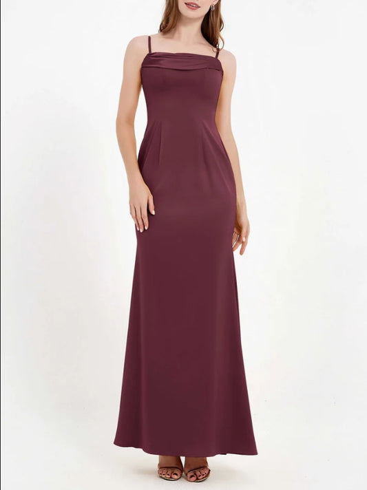 AABEI DRESS Sheath Bodycon Square Neckline Spaghetti Straps Long Crepe Gown Elegant Simple Evening Dress