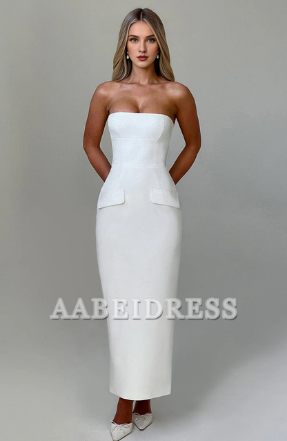 Formal Wear Dresses Prom Dresses Elegant Strapless Mermaid Rear Fork Sheath Dresses Fake Pocket Decoration Wedding Guests Dresses