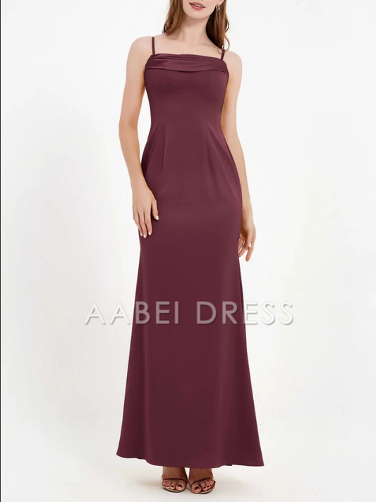 AABEI DRESS Sheath Bodycon Square Neckline Spaghetti Straps Long Crepe Gown Elegant Simple Evening Dress