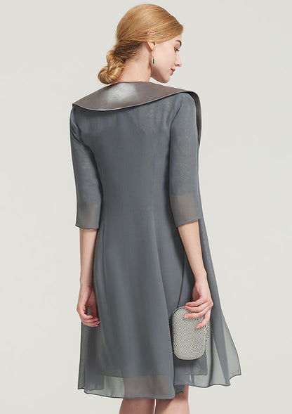 Elegant Wedding Guest Dresses Chiffon Sheath/Column Boat Neck Half Sleeve Pleated Lace Appliqued With Jacket Knee-Length Bargain Mother of the Bride Dress