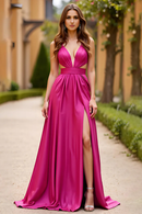 AABEI DRESS Hot Sale Prom Dress A Line Deep V Neck Backless Ruched Long With Slit Fashion Formal Dress