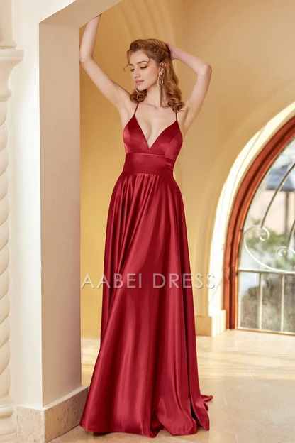 AABEI DRESS Hot Sale Prom Dress Elegant A Line V Neck Spaghetti Straps Backless Simple Formal Dress