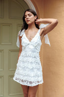 Sheath V Neck Tied Shoulder Embellished White Lace Flower Exquisite Mini Dress Hot Sale Homecoming Dress