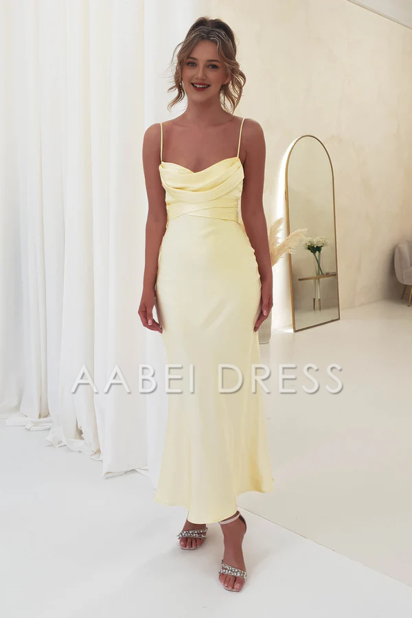 AABEI DRESS Prom Dress Cowl neckline Spaghetti Strap Lace-up Simple Dress