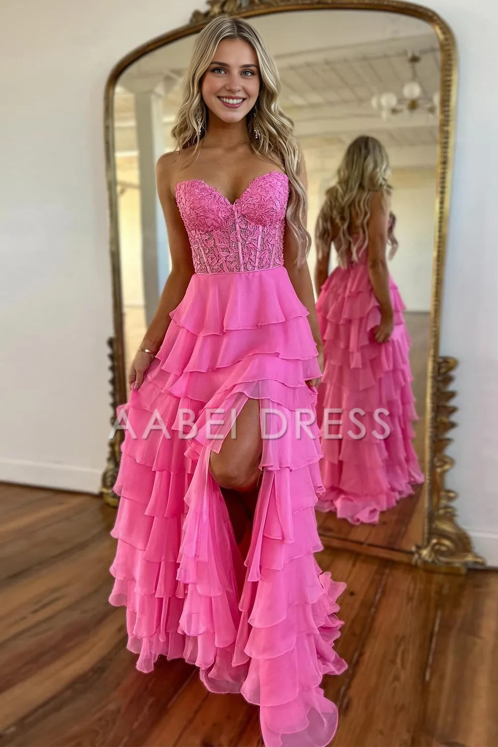 AABEI DRESS Prom Dress Elegant A-Line Sweetheart Lace And Chiffon Layering With Slit Long Exquisite Formal Dress