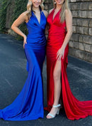 AABEI DRESS Hot Sale Prom Dress Charming Mermaid V Neck Long with Open Back Side Fork Elegant Formal Dress