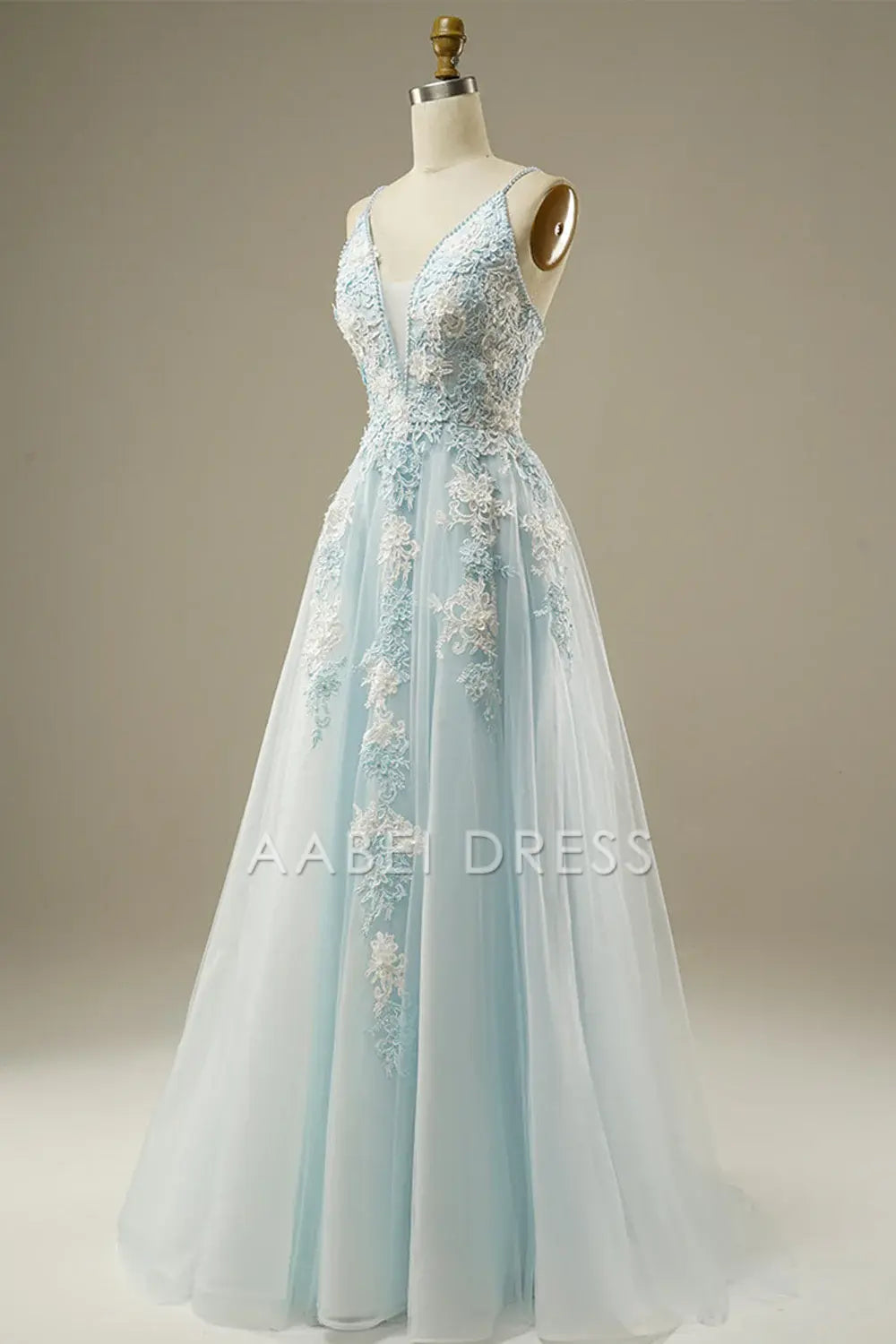 AABEI DRESS Hot Sale Prom Dress Luxury A-Line Spaghetti Strap Beading Exquisite Tulle Lace Applique Formal Dress