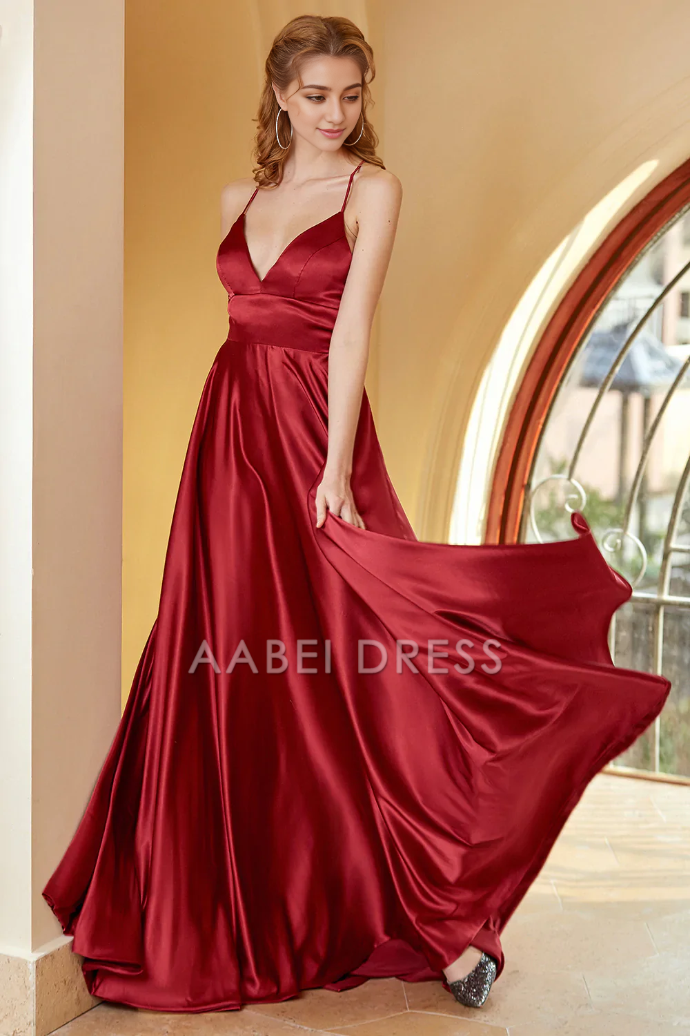 AABEI DRESS Hot Sale Prom Dress Elegant A Line V Neck Spaghetti Straps Backless Simple Formal Dress