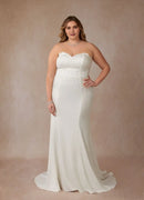 Charming White Mermaid Strapless Sweetheart Neckline Sleeveless Lace Applique Backless Elegant Plus Size Hot Sale Wedding Dress