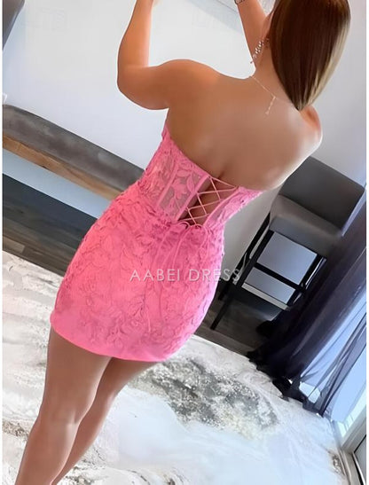 AABEI DRESS New Homecoming Dress A-Line Corsets Dress Holiday Graduation Sleeveless Strapless Lace with Appliques Exquisite Short Prom Dresse